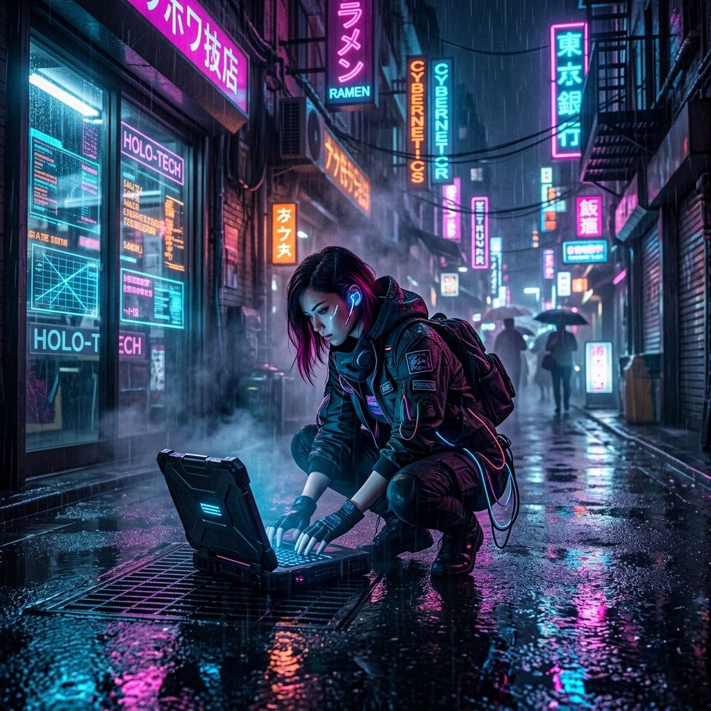 Cyberpunk hacker AI-generated image — Text to Image example